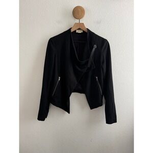 Helmut Lang Black Wool Draped Moto Jacket with Leather Trim Size Small